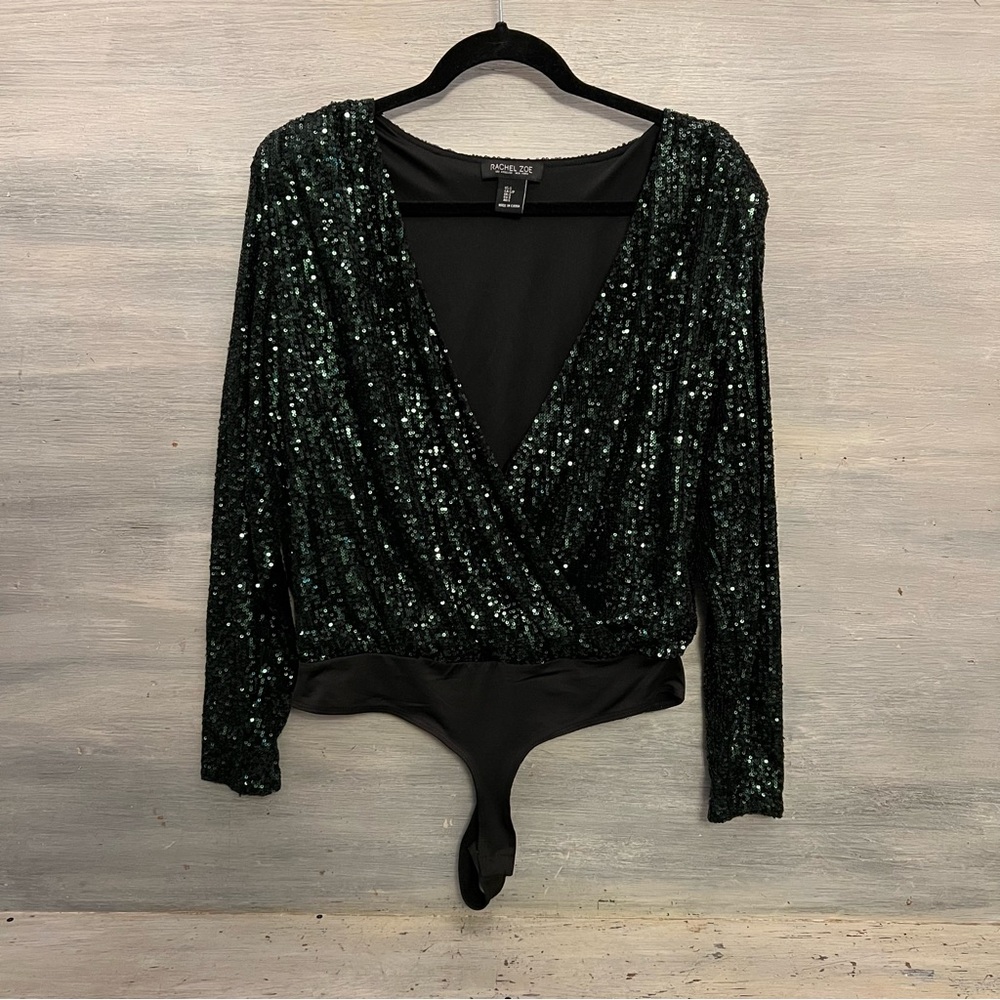 Rachel Zoe Emerald Green Sequined Leotard Blouse Small Like‎ New